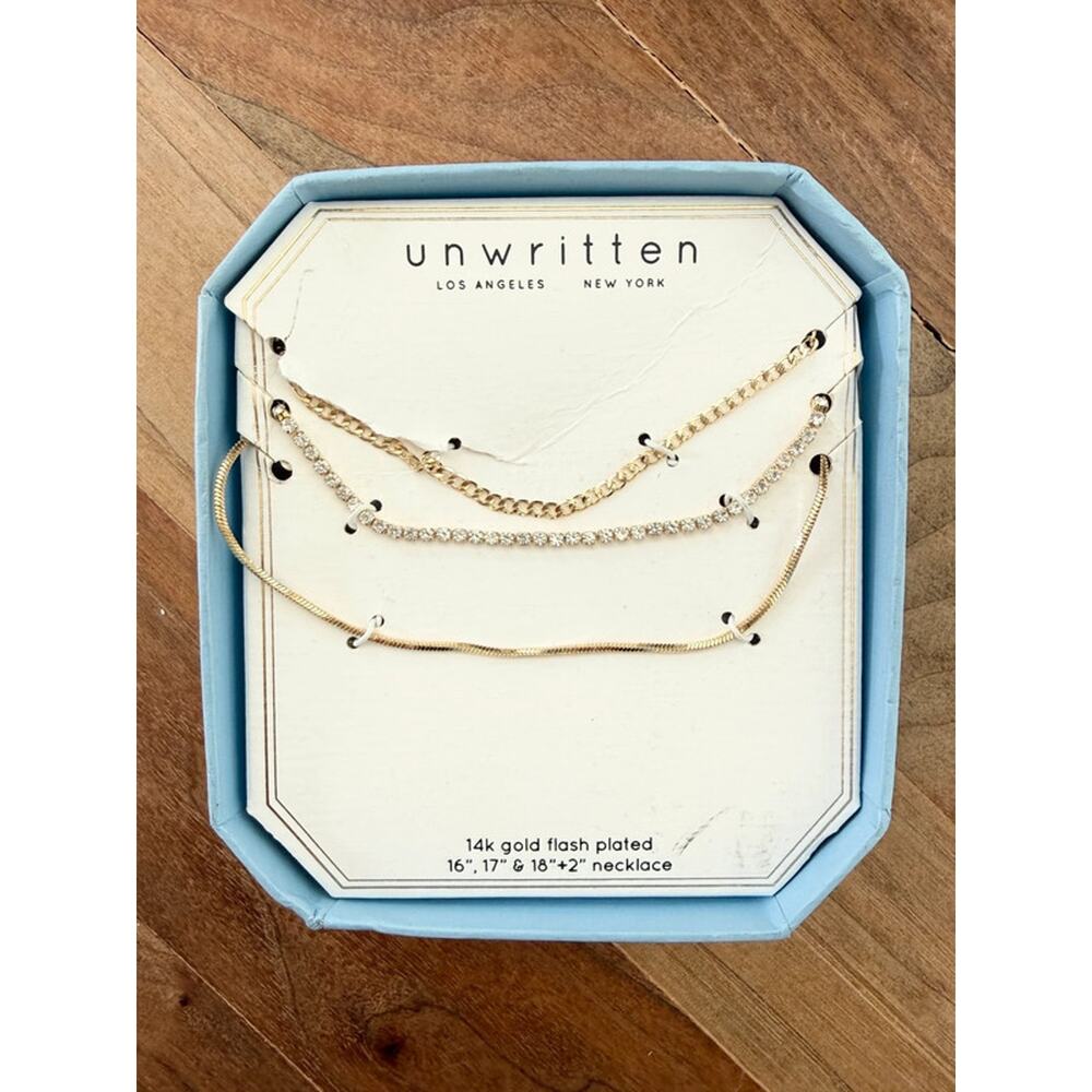 Unwritten Gold Tone Layered Necklace Set Rhinestone Summer NWT
